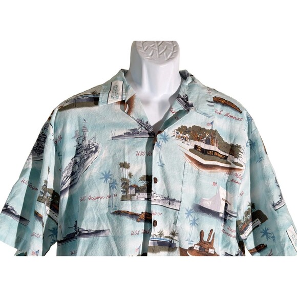 Kalaheo Hawaiian Shirt USS Aircraft Carrier Battleship WWII XL Men Button-Up USA - Picture 2 of 4
